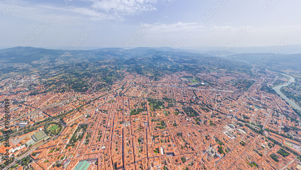 Florence, Italy. General view of the city on a sunny day. Aerial view