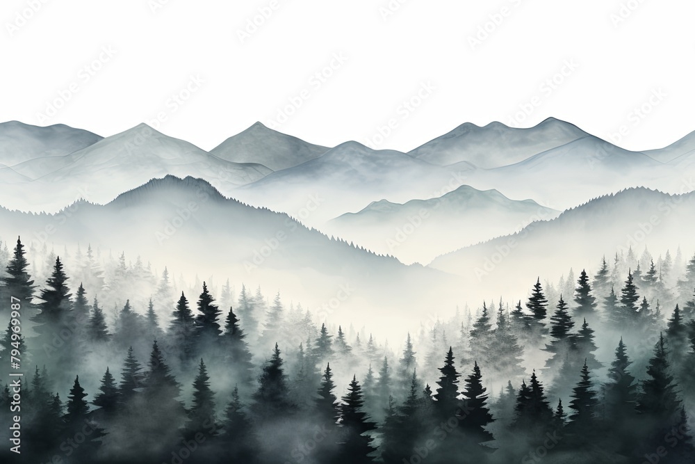 Misty Mountain Gradient Views: Soft Grey Beauty Scenery