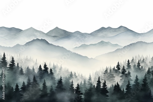 Misty Mountain Gradient Views  Soft Grey Beauty Scenery