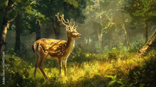 Fallow deer without antlers depicted in a park portrait