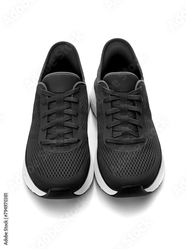 A pair of black sneakers created with focus stacking technique for better sharpness of entire image   