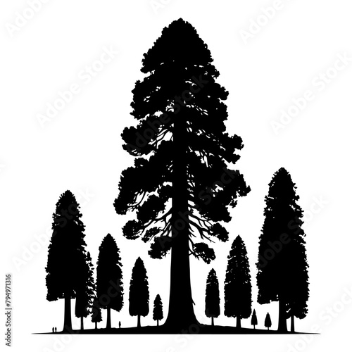 Sequoia Vector Silhouette- Depicting the Grandeur of Nature's Towering Sequoia Trees- Sequoia Tree Illustration.