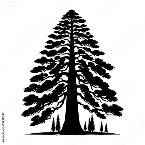 Sequoia Vector Silhouette- Depicting the Grandeur of Nature's Towering Sequoia Trees- Sequoia Tree Illustration.