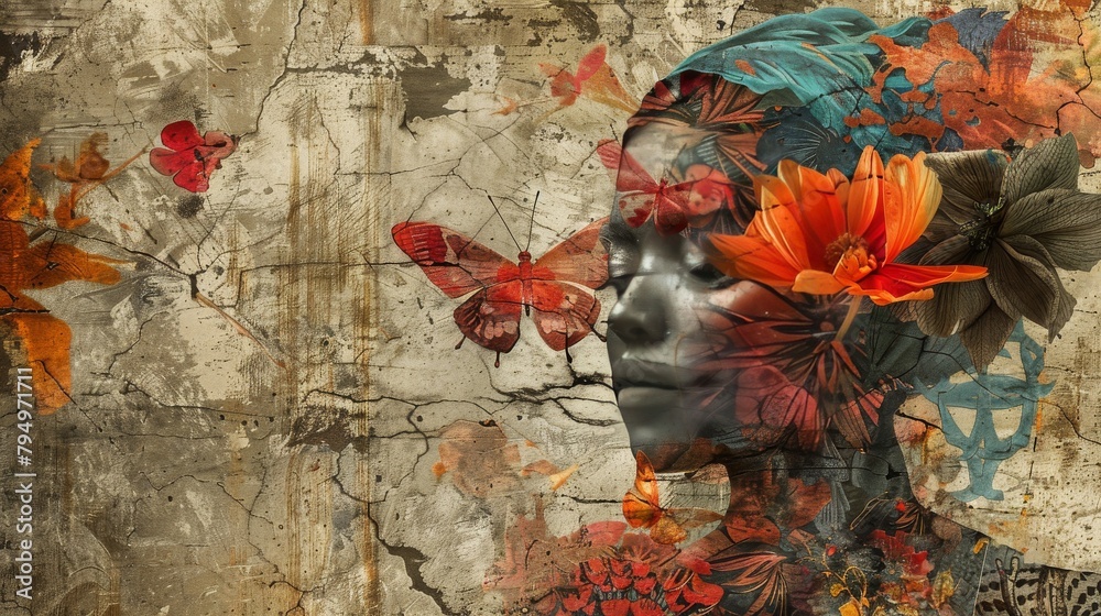 Naklejka premium Digital collage pushing the boundaries of traditional fine art techniques