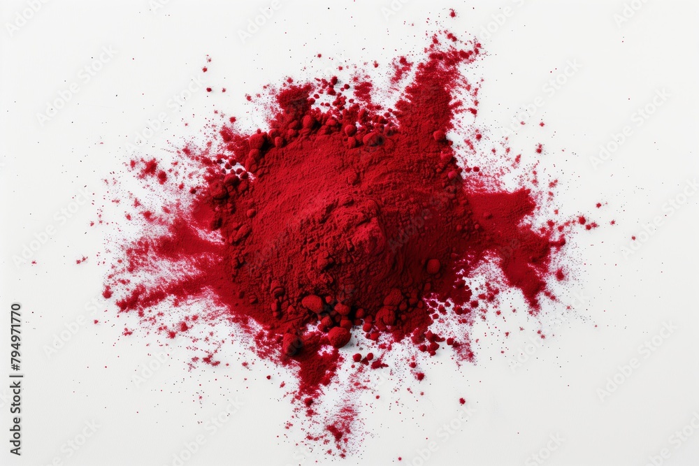 Top view of Pile of red paprika powder on white background