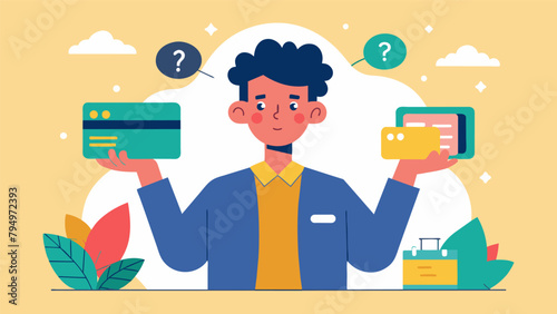 A selfemployed individual deciding whether to use credit or debit to pay for business expenses considering the impact on their cash flow and