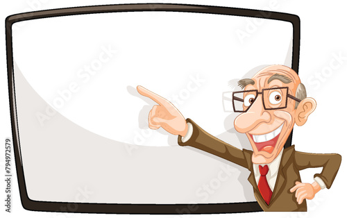 Cartoon professor pointing at an empty whiteboard