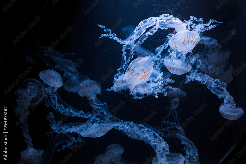 underwater photos of jellyfish chrysaora plocamia south america sea nettle - obrazy, fototapety, plakaty 