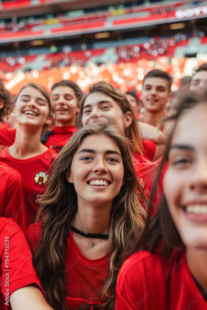 Belgian football soccer fans in a stadium supporting the national team, Rode Duivels, Diables Rouges
Belgian football soccer fans in a stadium supporting the national team, Rode Duivels, Diables Rouges