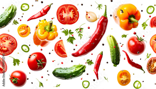 Flying ripe vegetables on white background