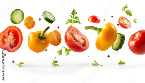 Flying ripe vegetables on white background