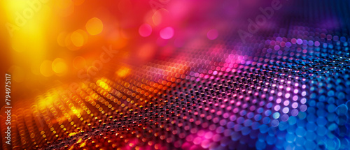 Digital LED grid in a vibrant textured technology background with colorful lights photo