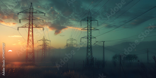 High voltage power lines and pylons, Electricity distribution station, Power distribution, energy sector, utility equipment, voltage lines, electrical towers