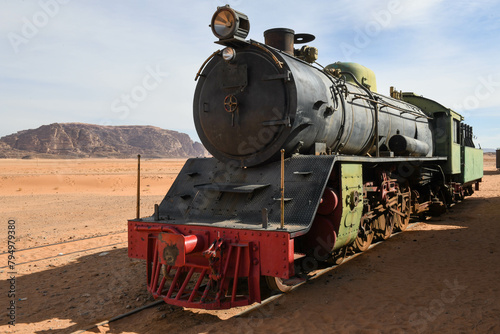 Old train at Wadi Rum desert in Jordan