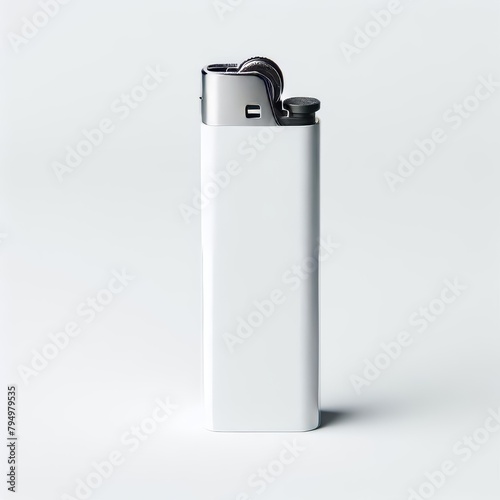 White blank gas lighter mock up stand isolated. Empty surface cigar-lighter design presentation. Lighter template mockup. Sigarette lighter template. 3D illustration, 3D rendering.  photo