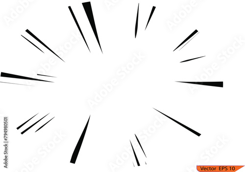 Background of comic book action lines. Speed lines frame,  isolated on transparent background. Comic book black and white radial lines background.  (ID: 794980501)