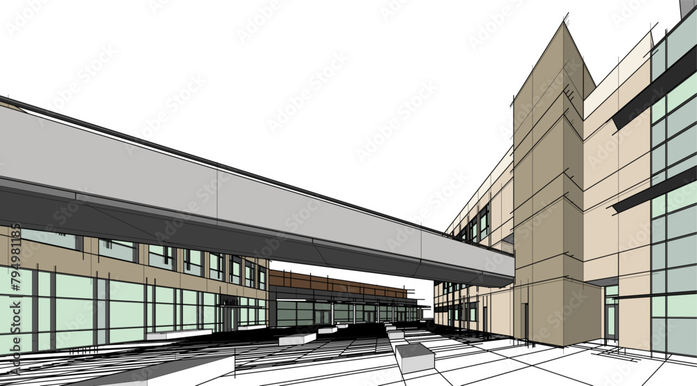 Fototapeta premium architectural drawing 3d illustration sketch project