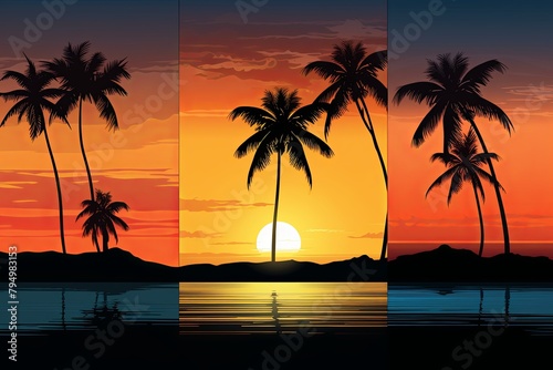 Sunset Silhouette Gradient Overlays  Exquisite Beach Silhouettes at Dusk