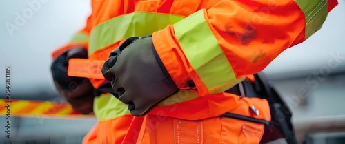 Worker adjusting a reflective safety belt, ensuring visibility