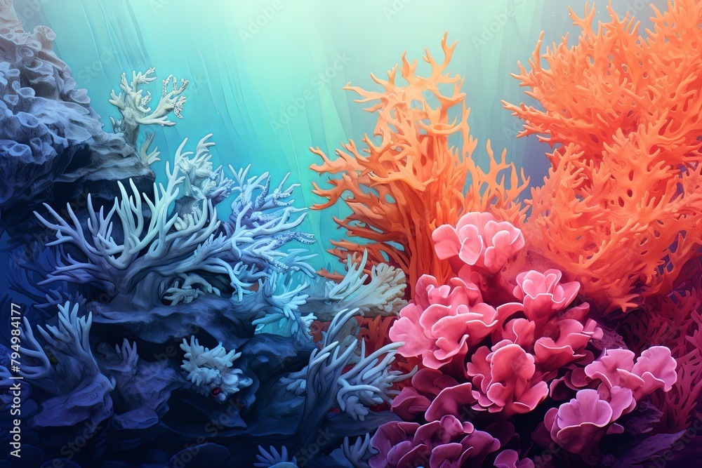 Tropical Coral Reef Gradient: Seafloor Flora Artwork