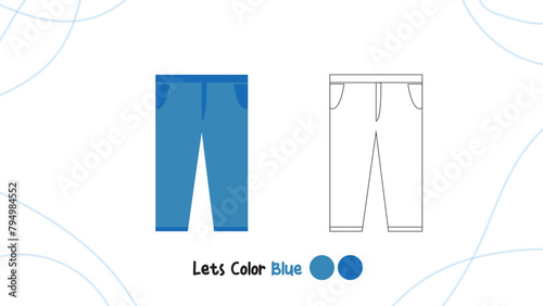 blue pants icon with outline suitable for coloring book