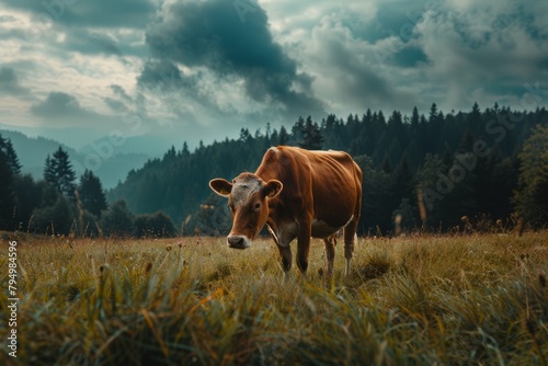 Capturing Serenity: Cinematic Photography of a Cow Grazing in the Meadow Generative Ai © Gilang
