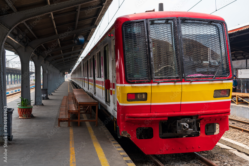 Old Japanese commuter train at Jakarta Kota station Old Japanese commuter train at Jakarta Kota station