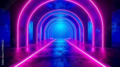 Neon lights in a futuristic corridor  illustrating modern technology