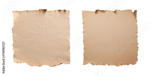 old paper with torn side isolated on transparent background