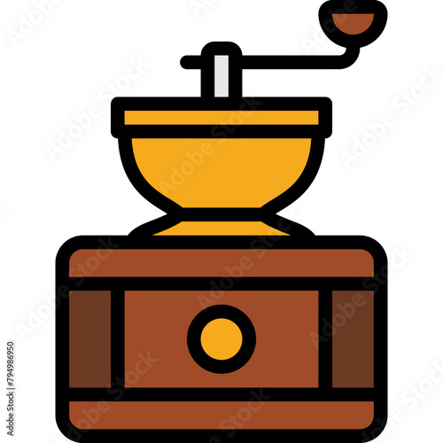 traditional manual coffee bean grinder in retro and minimal style filled outline icon