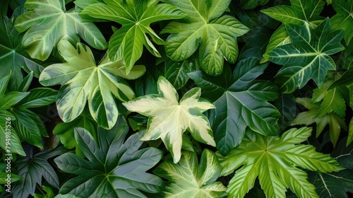 Leaves of Manihot esculenta display a mix of light and dark green hues photo