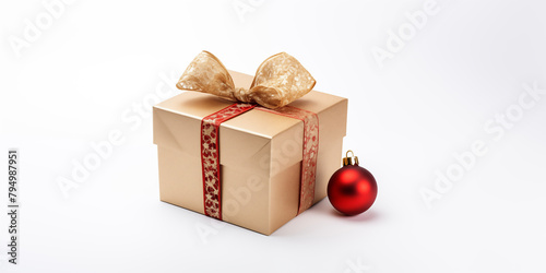 Christmas card template. Happy New year backdrop. Beautiful gift box in hands..