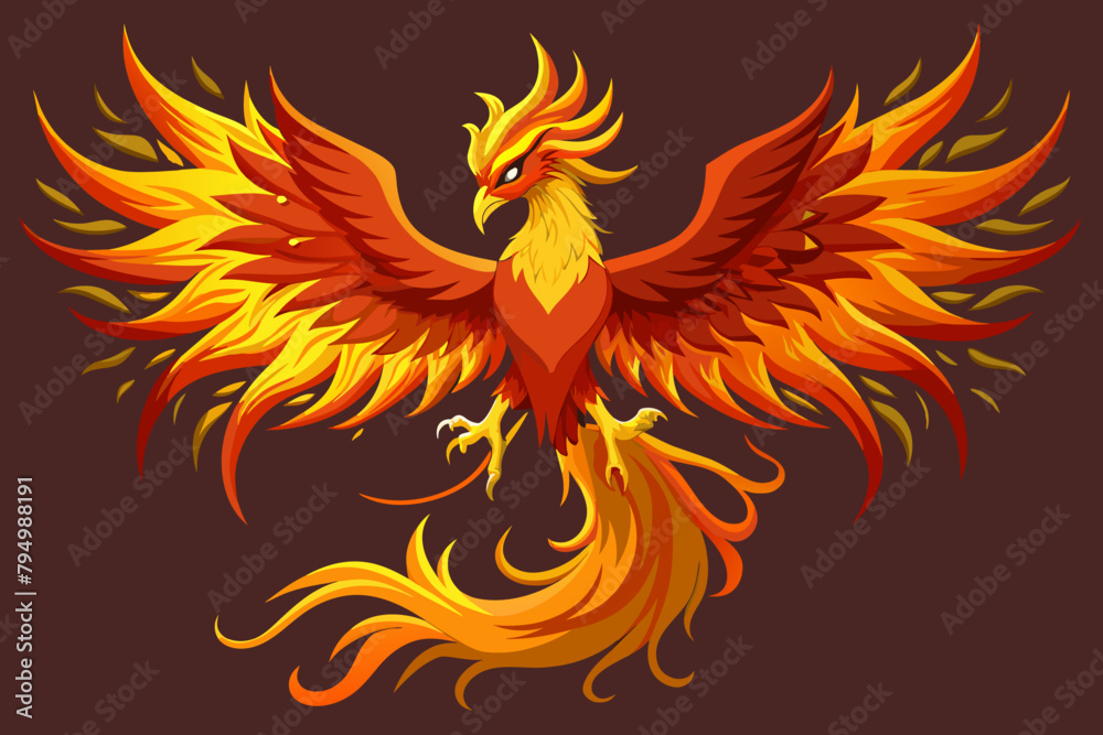 A mystical phoenix with fiery feathers A mystical phoenix with fiery feathers