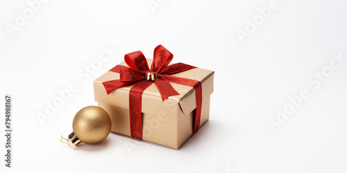 Christmas card template. Happy New year backdrop. Beautiful gift box in hands..