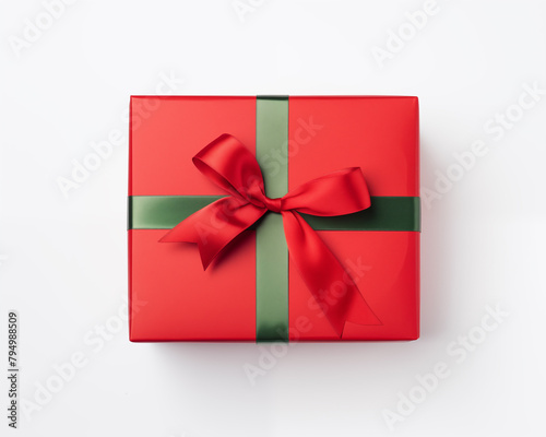 Christmas card template. Happy New year backdrop. Beautiful gift box in hands..