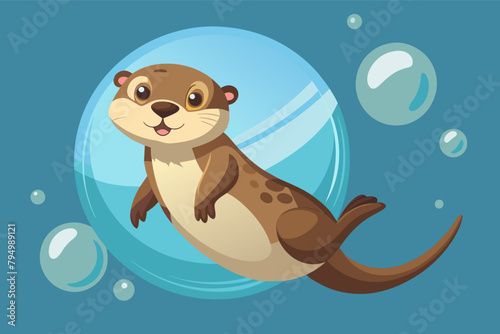 A playful otter floating on a giant bubble