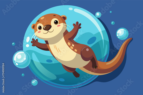 A playful otter floating on a giant bubble