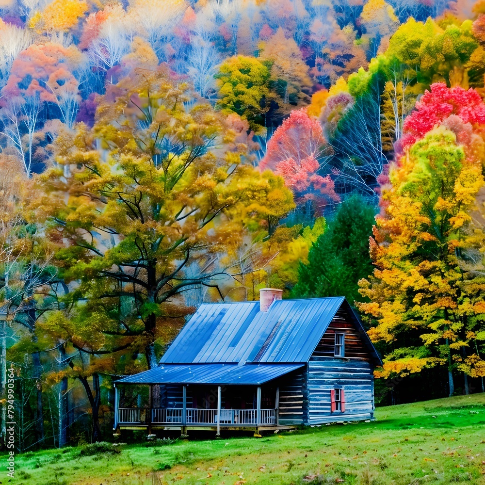 house in autumn forest house in autumn forest