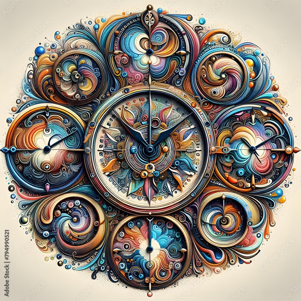 Vibrant Abstract Clockfaces Explore Colorful Timepieces for Unique Decor
