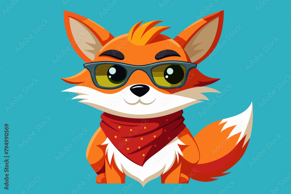A spunky fox wearing a bandana and sunglasses A spunky fox wearing a bandana and sunglasses