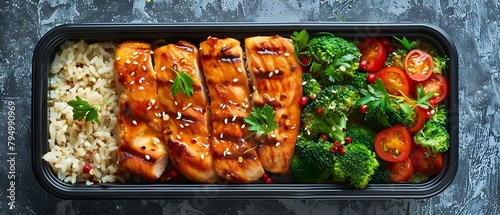 Grilled Chicken Brown Rice and Steamed Broccoli in Meal Prep Containers. Concept Meal Prep, Grilled Chicken, Brown Rice, Steamed Broccoli, Healthy Eating photo