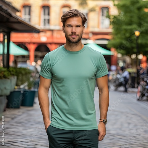 Urban Style: Blank Green T-shirt on Streetwise Model