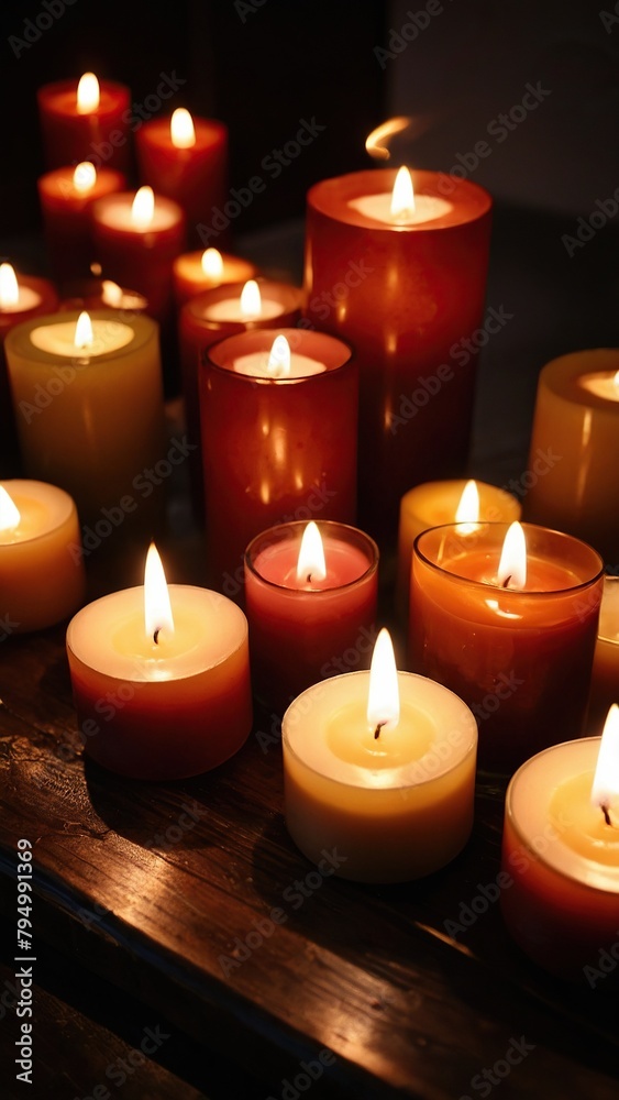 A beautifully burning thick, ornate candle. A beautifully burning thick, ornate candle.