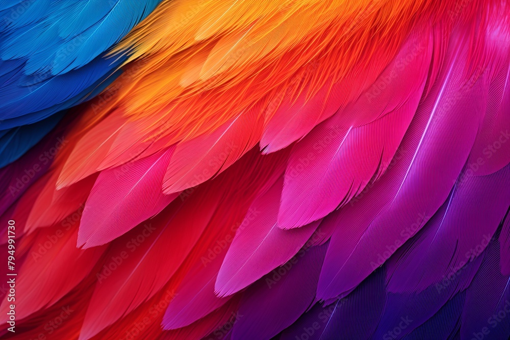Vibrant Parrot Feather Gradients: Spectrum Elegance Vibrant Parrot Feather Gradients: Spectrum Elegance