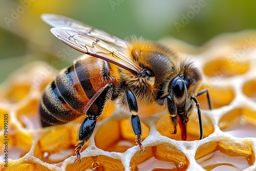 A abstract modern hive with bee on honey comb 