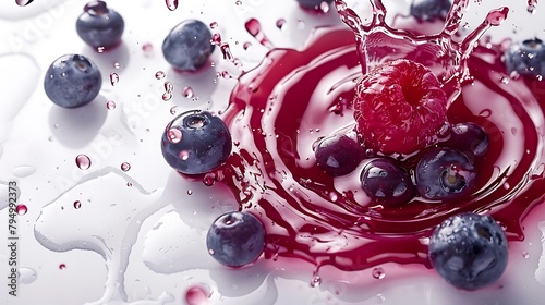 Circle berry juice splashes  round fruit and berry compote splash isolated on white background