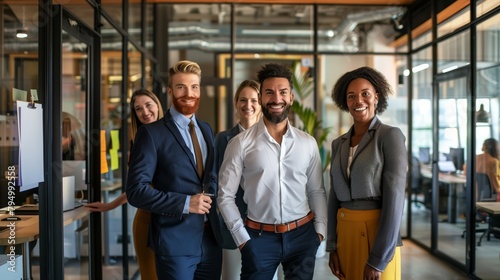A successful team in the office shows a creative approach to solving problems and quickly adapts to changes in business environment. There is atmosphere friendship and mutual support in office team photo