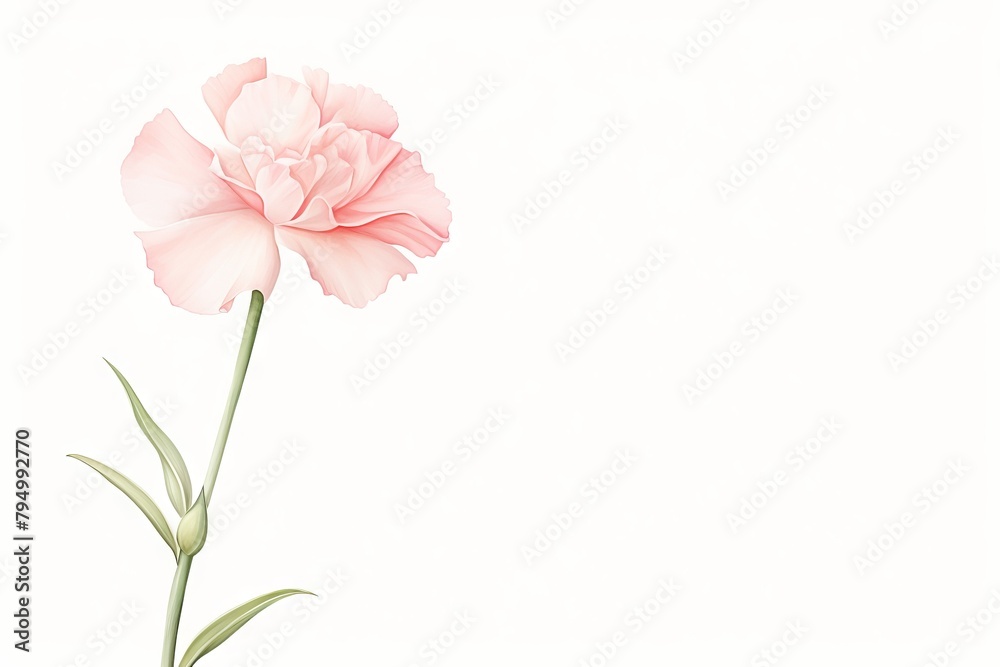 A single pink carnation flower on a white background, painted in watercolors.
