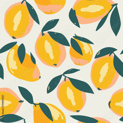 Pastel vector sketch of hand-drawn seamless pattern of simple lemons