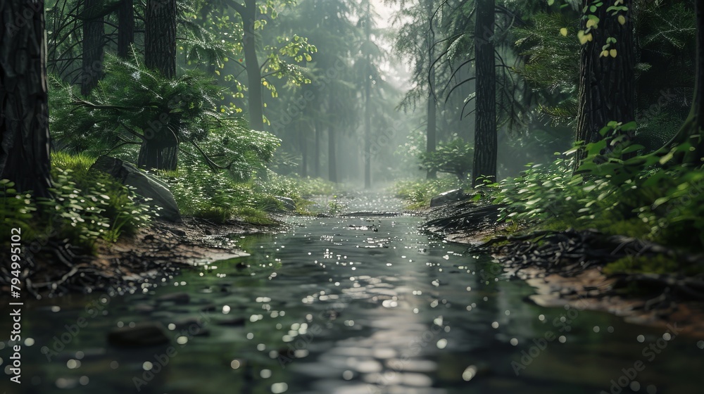 Obraz premium Reflective Pond calm forest water. Plant spring. Generate Ai